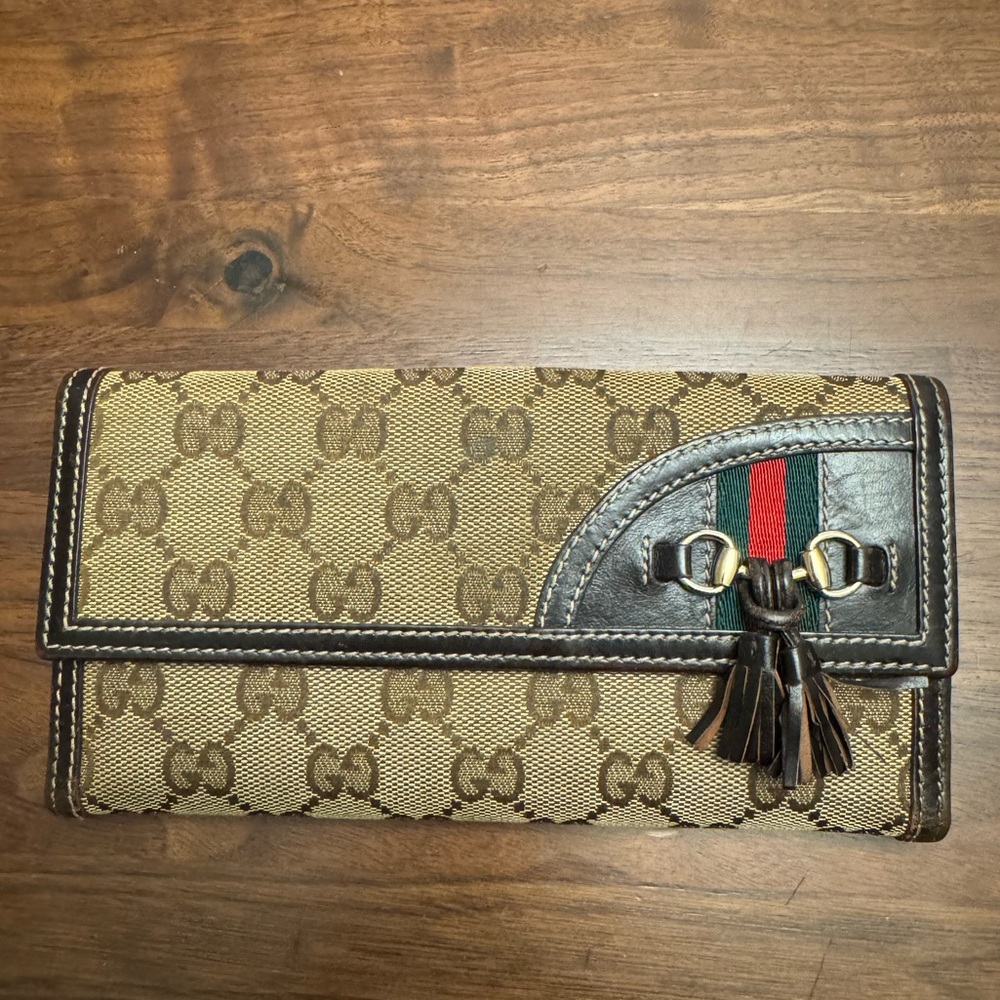 Gucci GG Canvas and Leather Horsebit Tassel Continental Wallet